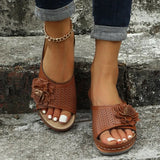 Flower Wedge Sandals Women 2023 Summer PU Leather Platform Slippers Woman Plus Size 43 Comfortable Beach Shoes Flip