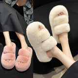 Thick-Soled Woolen Slippers For Women's 2024 Autumn And Winter New Korean Parallel Bars Soft-Soled Outdoor Cotton
