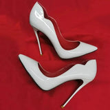 Curl Cut Women Solid Black Patent Pointy Toe High Heel Shoes Elegant Pumps Customize Stilettos Size 46 8cm 10cm
