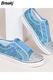 Women Slip on Sneakers Large Size Casual Single Shoes Flat Sneakers Breathable Hollow Out Casual Shoes Ladies Vulcanized