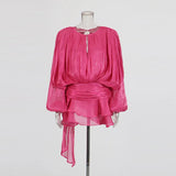 Explosion Mesh Bubble Sleeve Skirt 2025 Summer New Folding Lotus Side Design Short Dress