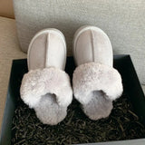 Slippers Women Winter Plush Sandals Luxury Slip on Platform Slides Female Thick Sole Designer Cotton Home