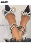 Rhinestones Women Pumps Crystal Bowknot Satin Sandals 2023 Summer Transparent Shoes High Heels Party Prom Designer