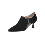 Woman Spring Autumn Rhinestone Shoes Fashion Women Pumps Pointed Toe Side Zip Black Suede Boots 2023 Flock Mid Heels
