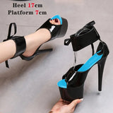 Colors Sandals Ladies Summer Modern Women's Shoes Ankle Strap Heels Pole Dancing Platform Nightclub 17CM Super High