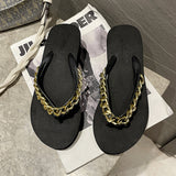Breakj Summer New Slope And Chain Flip-Flop Candy Color Fashion Beach High Heel Wearing Female