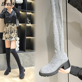 Slim Over The Knee Stretch Socks Boots Women Autumn Thick High Heels Long Boots Woman Anti-slip Platform Shoes