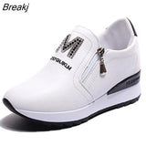 Shoes Women's Fashion Platform Wedge Sneakers High Quality Rhinestone Zipper Breathable Increased Casual Black