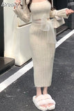 Winter Pink Kawaii Y2k Mini Dress Faux Fur Slim Sexy Bodycon Knitted Dress Woman Elegant One Piece Dress Korean