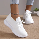 Lace Up White Sneakers for Women 2023 Autumn Breathable Knitting Sports Shoes Woman Non-Slip Soft Bottom Socks