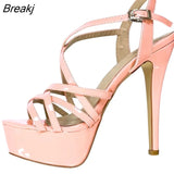 2023 NEW 14CM Platform High Heels Sandals Sexy Ankle Strap Open Toe Gladiator Party Dress Women Shoes Plus Size