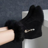 New Winter Fashion Women Wedges Ankle Boots Increasing Height Shoes High Heels Booties Metal Rhinestone Botas