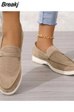 Leather Nude Suede Flat Shoes Women Loafers Summer Walk Moccasin Metal Lock Tassel Soft Sole Mules Causal Slip on