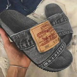 2023 Summer Outdoor Cowboy Ladies Sandal Beach Plain Colour Casual Flat-Heeled Fashion Jean Denim Letters Thick
