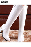 Women white leather Knee Bare Boots Square High Heel Casual Long Tube Booties Lady Sexy Over Knee Thigh High Boots lady winter