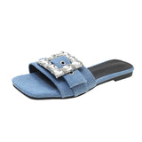 Summer Flat Slippers Square Headed Lazy Shoes Sexy Fashion Beach Slippers Female Toe