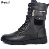 Leather Men Motorcycle Boots Men's Military Riding Hunting Walking Shoes Autumn Winter Mid-Calf Boots Brand Designer