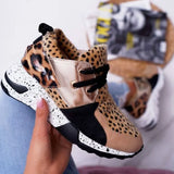 Single-Shoe Women Thick-Soled Old Dad Shoes Leopard Pattern Tie Casual Sneakers Women's