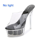 Women Catwalk Sexy Super High Heels Luminous Stiletto Platform Sandals Transparent Model Crystal Wedding Shoes