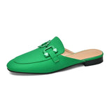 Mules Fashion Design Square Toe Chains Slippers Shoes Summer Outdoor Office Wear Green Yellow Sandals