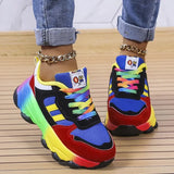 Mix Color Chunky Sneakers Women 2023 Autumn Platform Sports Shoes Woman Thick Bottom Lace Up Vulcanized Shoes Plus