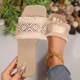 Women Summer Straw Woven Casual Slippers Outdoor Espadrille Flip-flops Fashion Flat Ladies Sandals and Slippers Large Size