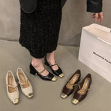 Thick-Heeled Square Head Mary Jane Single Women's Shoes 2024 New Spring And Autumn Fragrant Style Evening