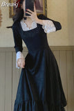 Vintage Elegant Dress Women Party Long Sleeve Lace Black Y2k Midi Dress 2023 Winter Face Two Piece Dress Korean