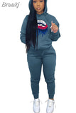 Two Piece Set Women Hooded Sweatsuits Fashion Pink Letter Leopard Print Tracksuit Casual Female Outfits Streetwear