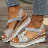 Breakj 2025 New Slope Heel Sandals Women Metal Buckle Rope Slopes And Light-Bottomed Fish Mouth
