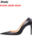 Matte Black 12cm High Heels Shoes Woman Pumps Side Empty Pointed Toe Stilettos Sexy Wedding Shoes QKOU002