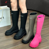 Women Boots Fashion Casual Non Slip Zipper Knee Boots Woman Comfortable Round Boots Ladies Platform PU Winter Boot Female