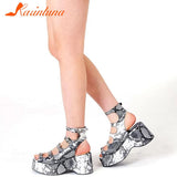 Women's Platform Sandals Wedges Heels High Heel Shoes Gray Snake Veins Leisure Footwear Chunky Heels Comfy Women