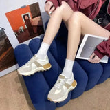Women Sneakers Genuine Leather Anti-Skid Thick Bottom Daddy Shoe Cotton Lace Up Retro Mixed Colors Casual Sport