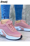 New Thick Bottom Sneakers Fashion Casual Wedge Sneakers Ladies Lace Up Mesh Women Vulcanized Shoes Plus Size Women's