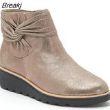 New Women Boots Autumn Solid Suede Wedges Platform ankle Boots Fashion Bow-knot Chelsea Boots Platform Zipper Walking
