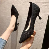 Heel Stretch Knitted Pumps Shoes Women's Shallow Flats High Heels Dress Shoes Pointed Toe Mesh Breathable Cozy