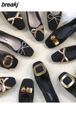 Women Shoes Brand Metal Decoration Flats Ballet Square Toe Flat Heels Ladies Lazy Loafers Soft Ballerina Female Zapatos De