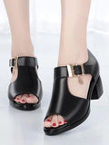 2023 Fashion Sexy Fish Mouth Hollow Roman Thick with Beaded High Heels Female Sandals Sandalias De Las