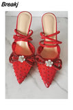 Rhinestones Women Pumps Crystal Bowknot Satin Sandals 2023 Summer Transparent Shoes High Heels Party Prom Designer