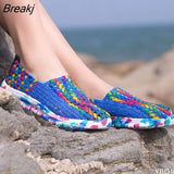 Women Shoes Summer Casual Shoes Flats Breathe Female Woven Walking Shoes Slip On Lady Loafers Handmade Shoes Size