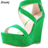 Women Sandals Nude New Platform Flock Gladiator Sandal Wedges Casual High Heels Shoes Lady Summer Shoe Wedding