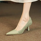 New Stitching Brown Shallow Mouth Shoes Women's French Pointed Toe Stiletto All-match Temperament High Heels 35-39