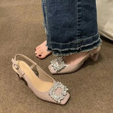 Sandals Med Block Heels Female Shoe All-Match Mary Jane New Medium Chunky Girls Closed Beige Clear Comfort Summer Fashion