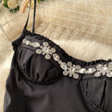 Rhinestone Vintage Party Dress Women Elegant Spaghetti Strap Sleeveless Backless Slim Waist A-line New Year Club Long