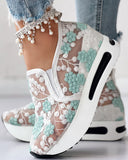 shoes Platform Wedges women's Sneakers Floral Embroidery Mesh Sneakers For Women Slip On Casual Comfy Heeled Shoes Woman