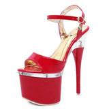 Tube Dancing Shoes Women 2023 Summer High Heel Peep Toe Sandals Heel 15-18cm Thick Bottom Model Shoes Black Big Size