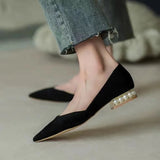 Women's Summer Footwear Pearl Pointed Toe Shoes for Woman 2023 White Moccasins Low Heel Elegant on Offer E Fashion Korean