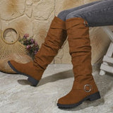 Breakj Folded Boots Women's Belt Buckle Boots But Knee Pile Boots Thick And Thin