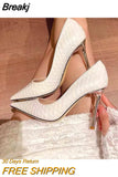 New Ladies Pumps Sexy High Heels 8cm Black Silver High Heels with Metal Heel Snake Stilettos Everyday Ladies Summer